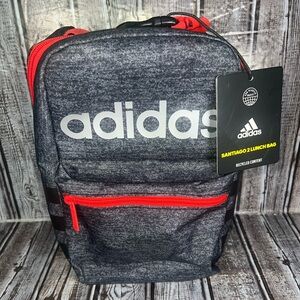 Adidas Insulated Lunch Bag Front Zip Pocket,‎ Clip Handle Dark Gray & Red NEW!